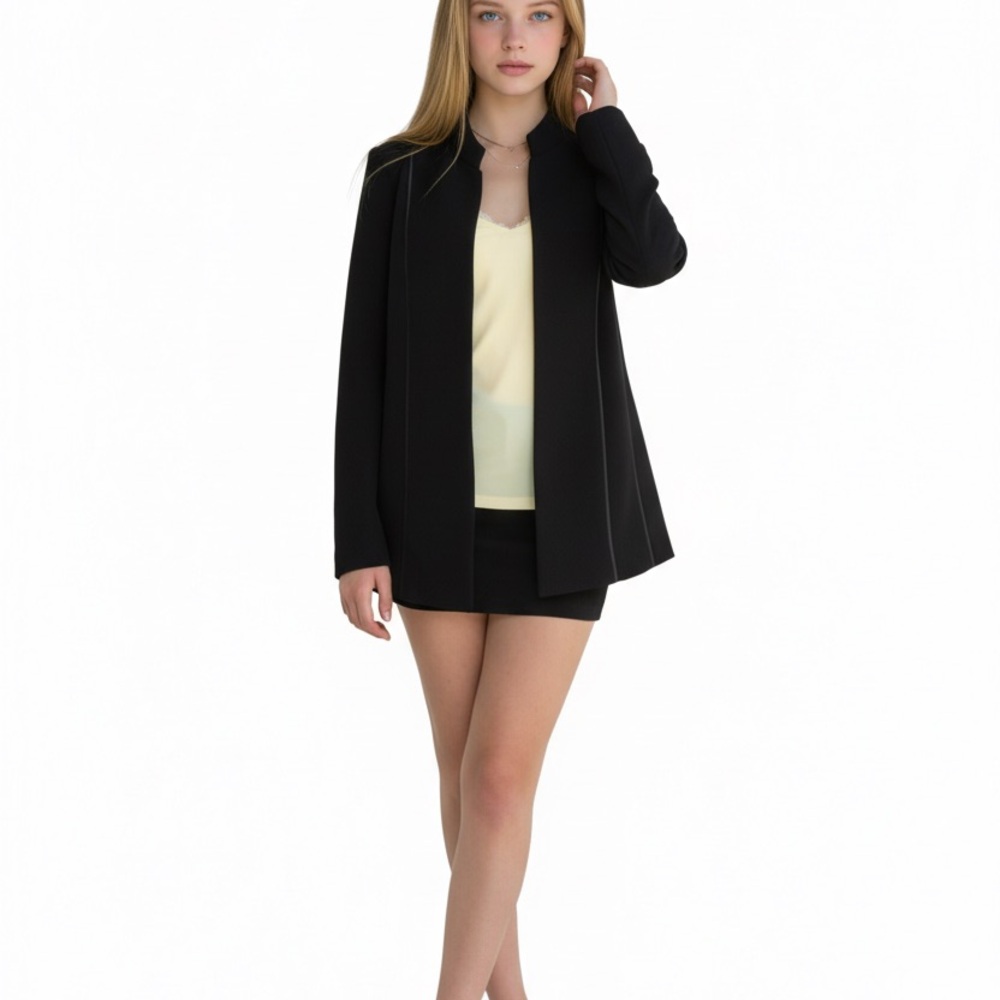 Y2K Manuel women’s wool Black open Blazer w/ leather trimmings Sz 4